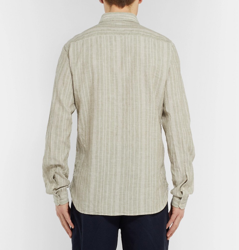 Oliver Spencer - New York Striped Organic Cotton and Linen-Blend Shirt - Green