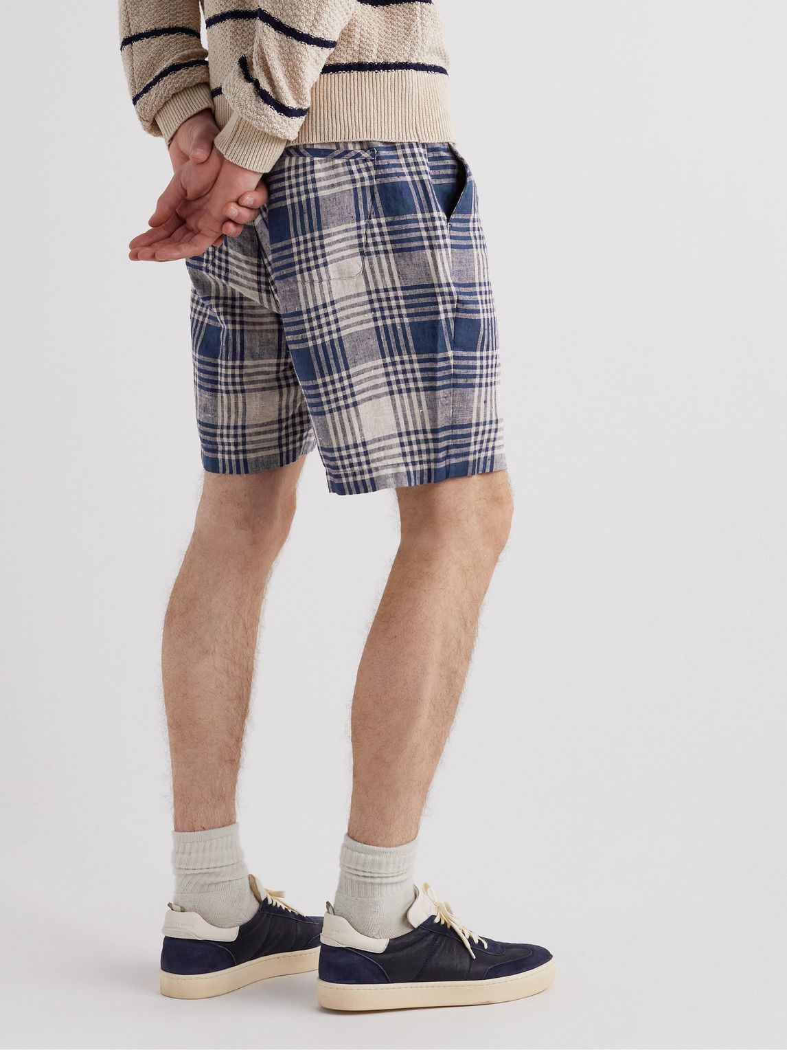 Oliver Spencer - Straight-Leg Checked Linen Shorts - Blue