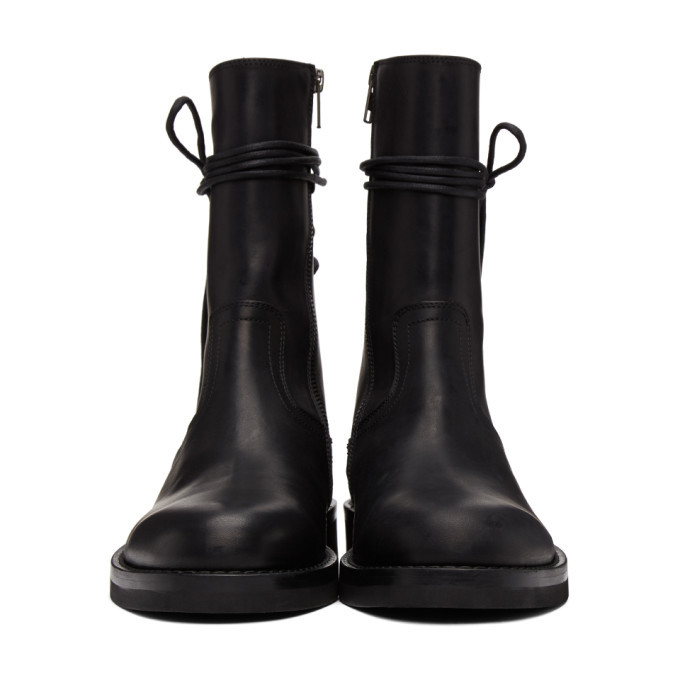 Ann Demeulemeester Black Leather Back Lace Boots Ann Demeulemeester