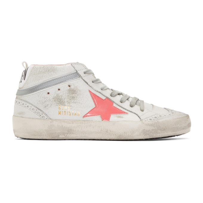 Golden Goose White and Pink Mid Star 