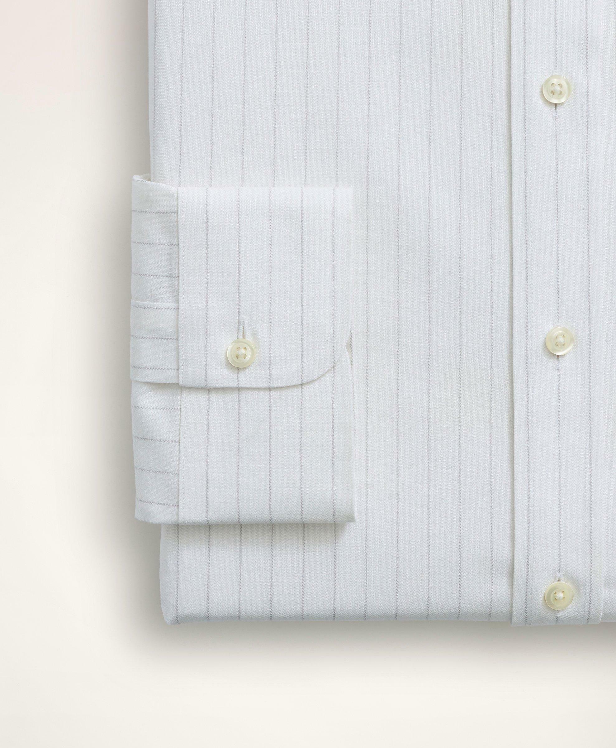 Brooks Brothers Men's Stretch Regent Regular-Fit Dress Shirt, Non-Iron Herringbone Thin Stripe Ainsley Collar | White