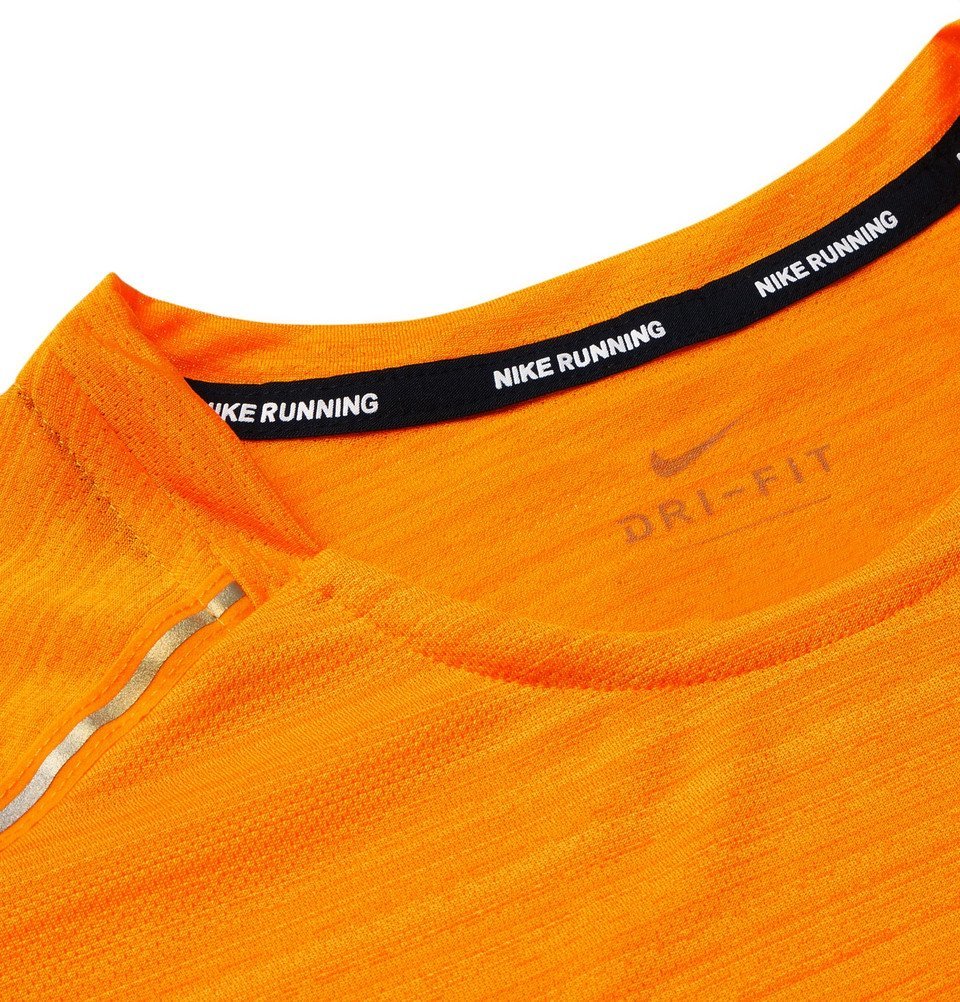 Nike Running - Miler Breathe Dri-FIT Mesh T-Shirt - Bright orange Nike ...