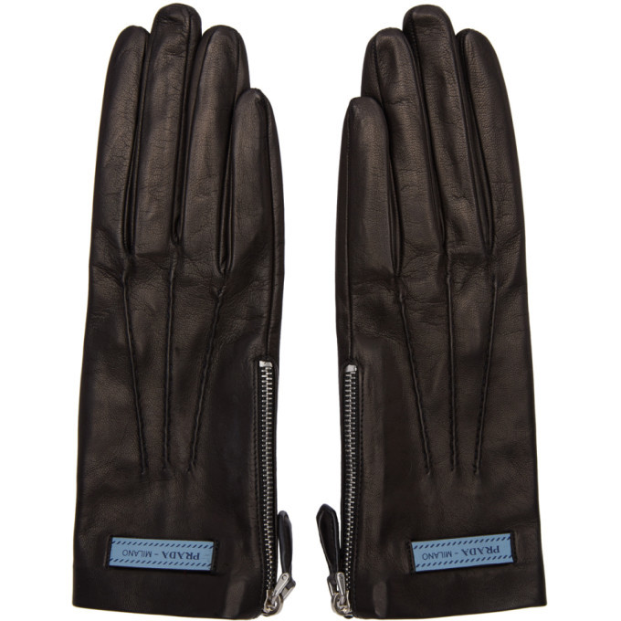 Prada Black Leather Label Gloves Prada
