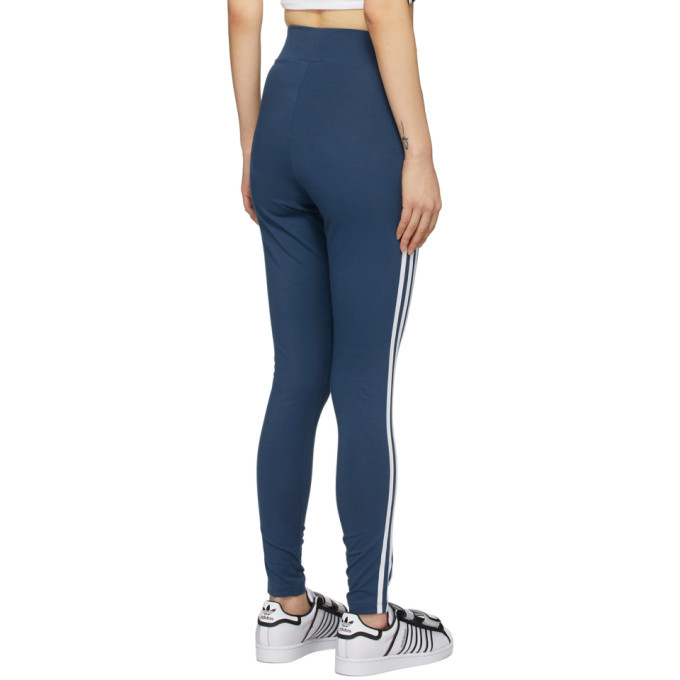 adidas 3 stripe leggings blue