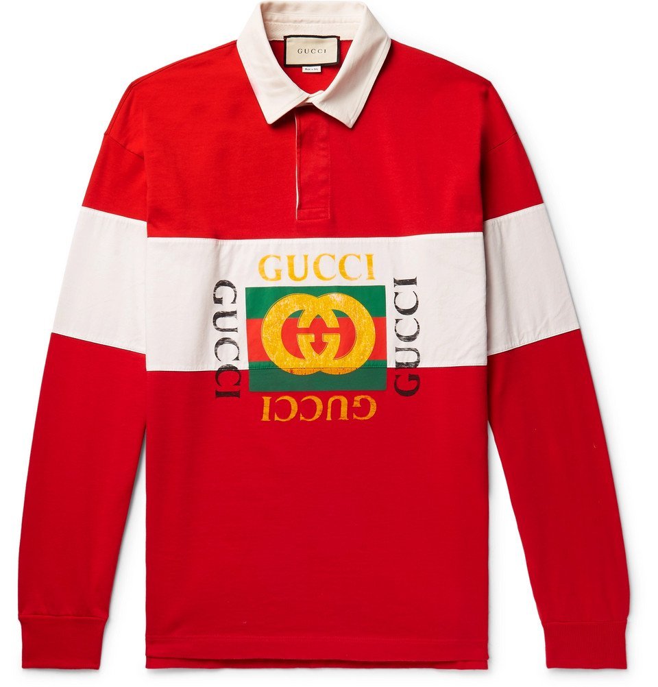 Gucci - Logo-Print Striped Loopback Cotton-Jersey Polo Shirt - Men - Red  Gucci