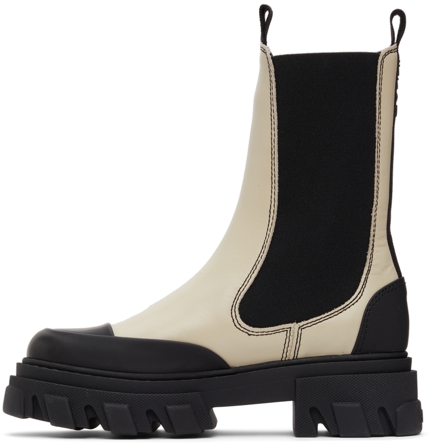 GANNI Off-White Leather Mid-Calf Boots GANNI