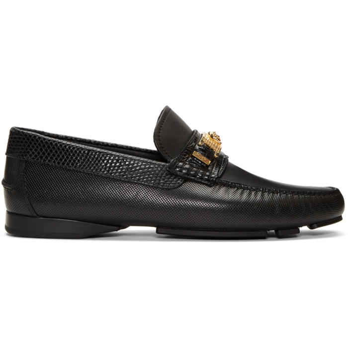 Versace Black Lizard-Embossed Medusa Loafers Versace