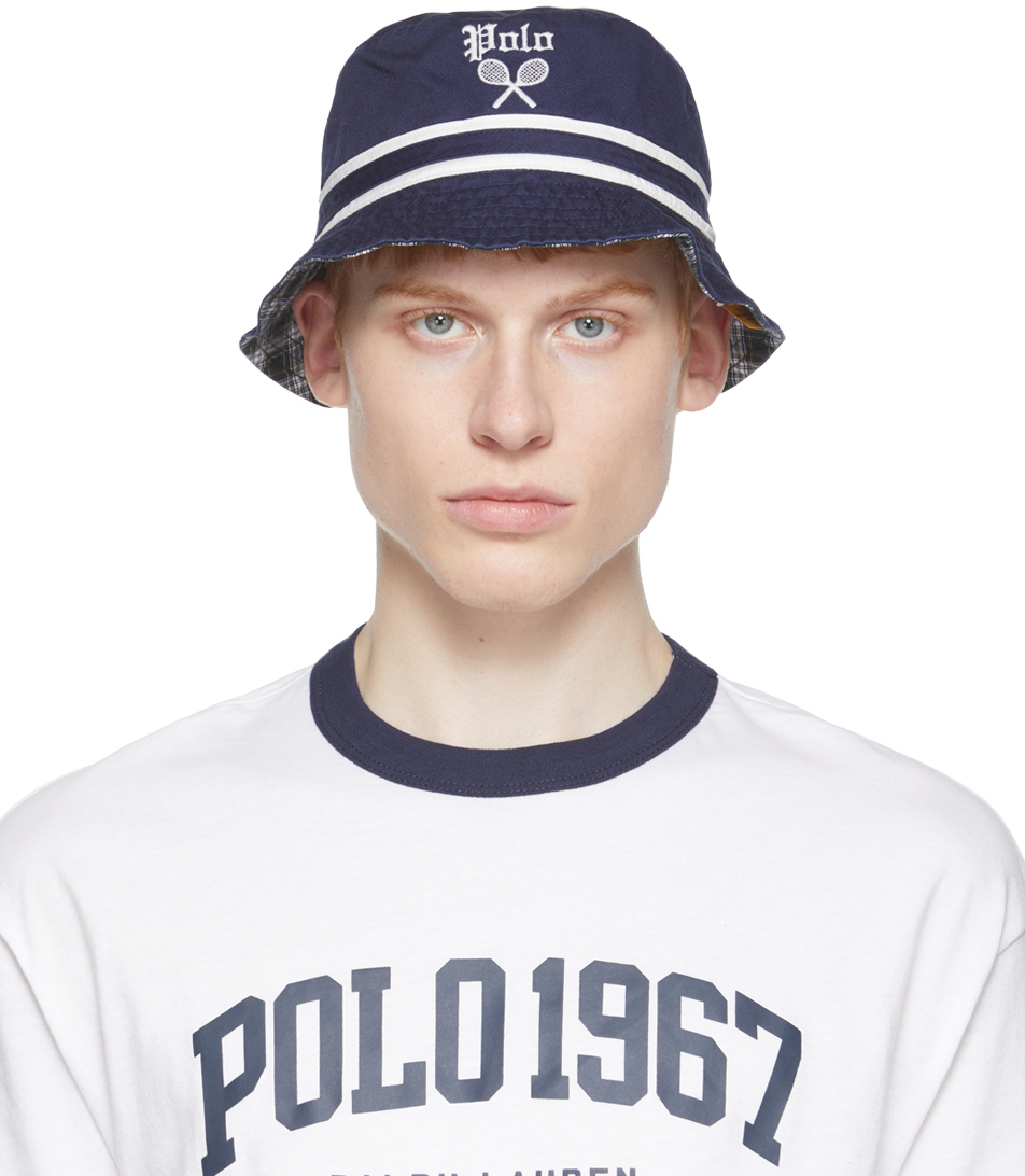 Polo Ralph Lauren Reversible Navy Cotton Plaid Bucket Hat