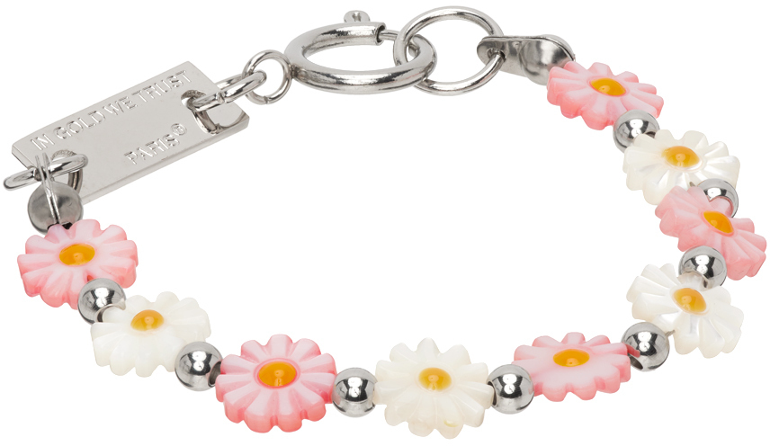 IN GOLD WE TRUST PARIS SSENSE Exclusive Pink & White Flower Bracelet IN