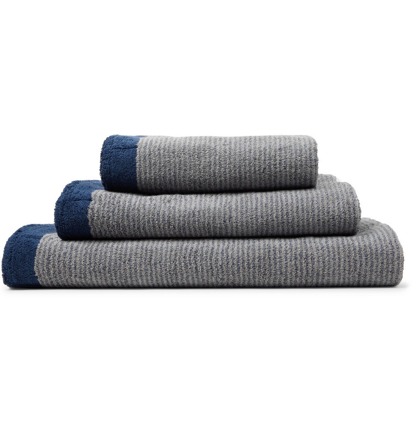 Cleverly Laundry - Set of Three Striped Cotton-Terry Bath Towels - Blue ...