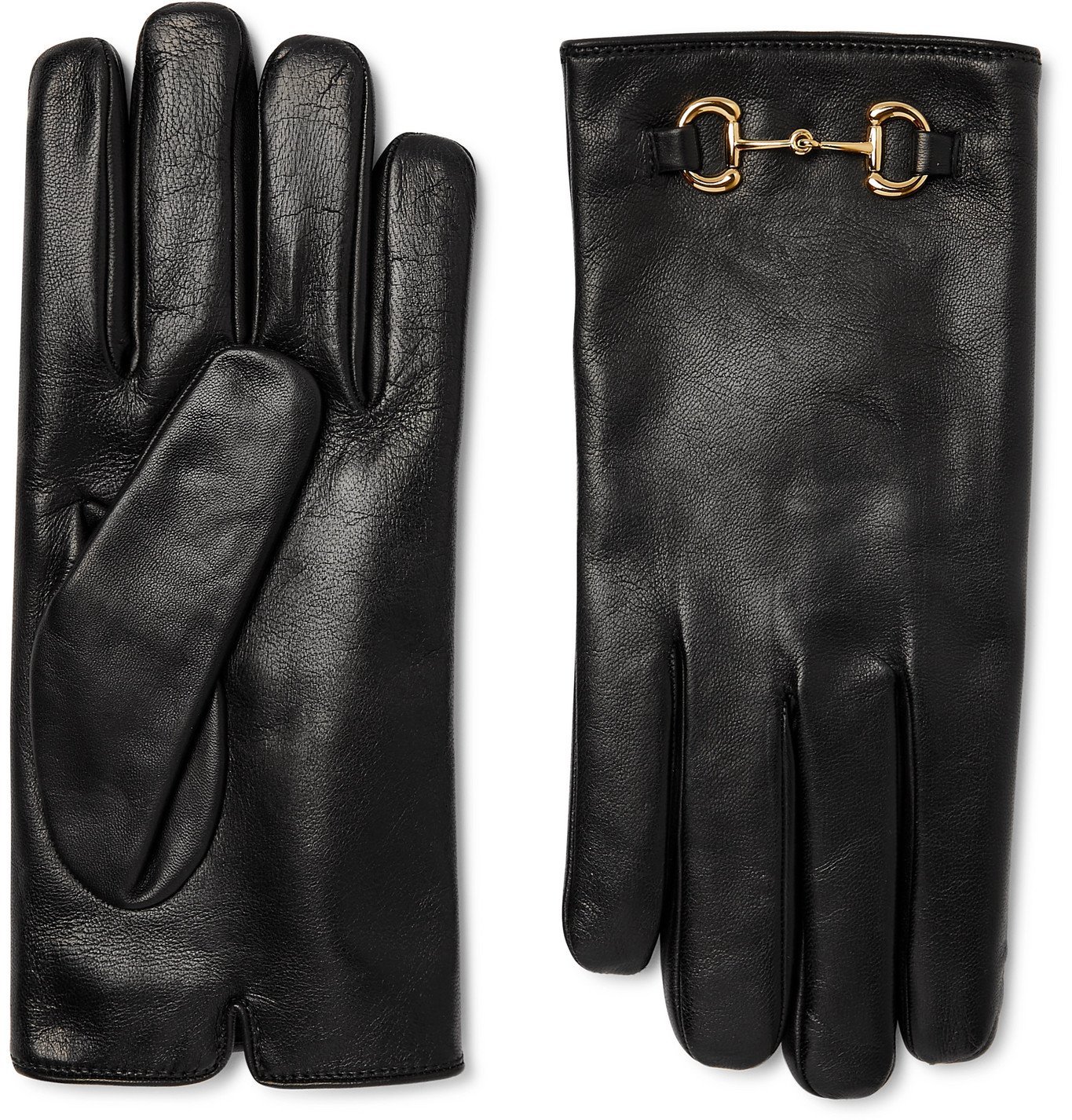 GUCCI - Horsebit Cashmere-Lined Leather Gloves - Black Gucci