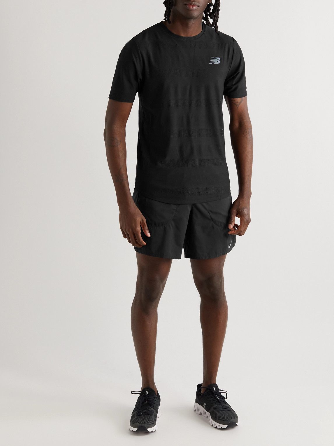 Photo: New Balance - Q Speed Logo-Print Stretch-Jacquard T-Shirt - Black