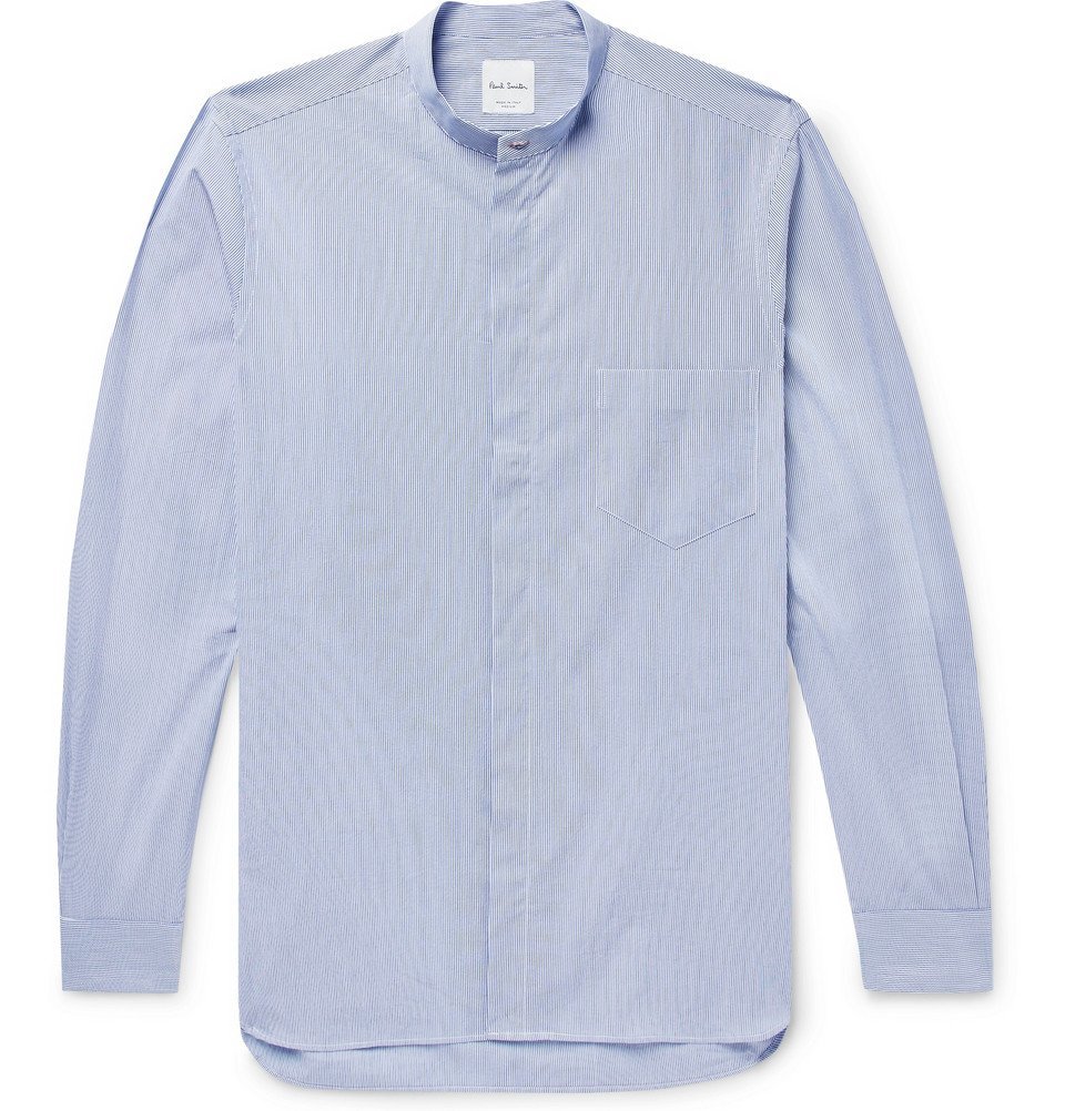 Paul Smith - Grandad-Collar Striped Cotton Shirt - Blue Paul Smith