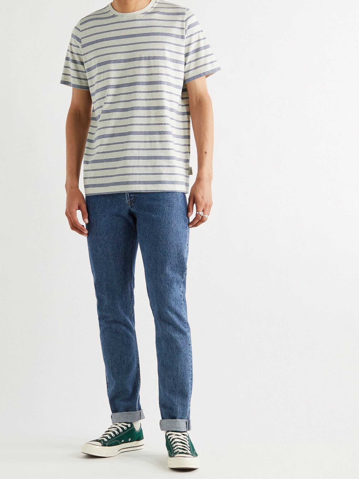 OLIVER SPENCER - Conduit Striped Organic Cotton-Jersey T-Shirt - Blue