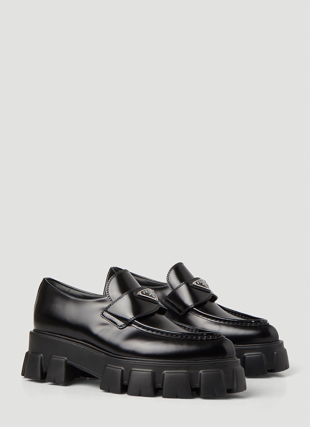 Pointed Toe Monolith Loafers in Black Prada