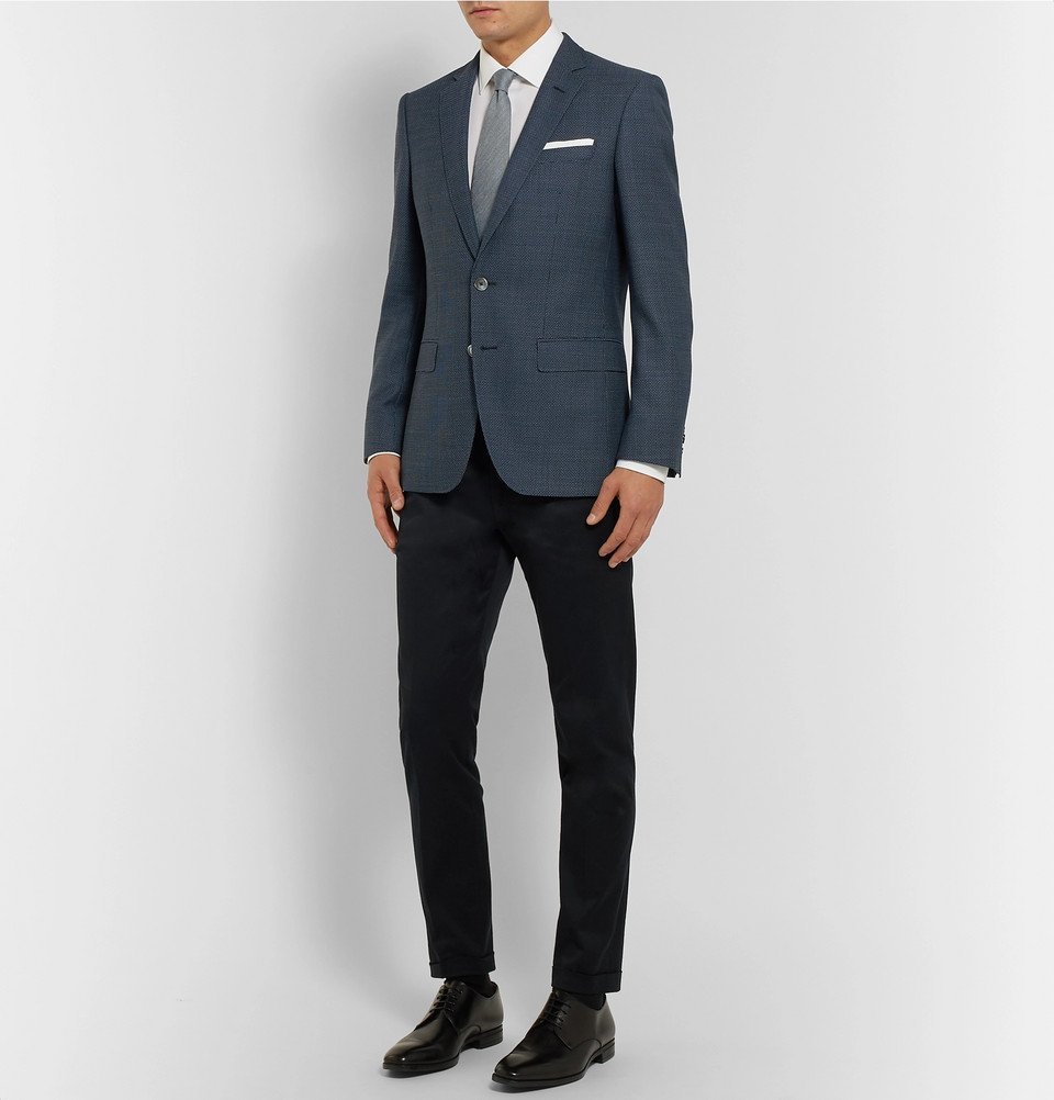 Hugo Boss Navy Hutsons SlimFit Checked Virgin Wool Blazer Men