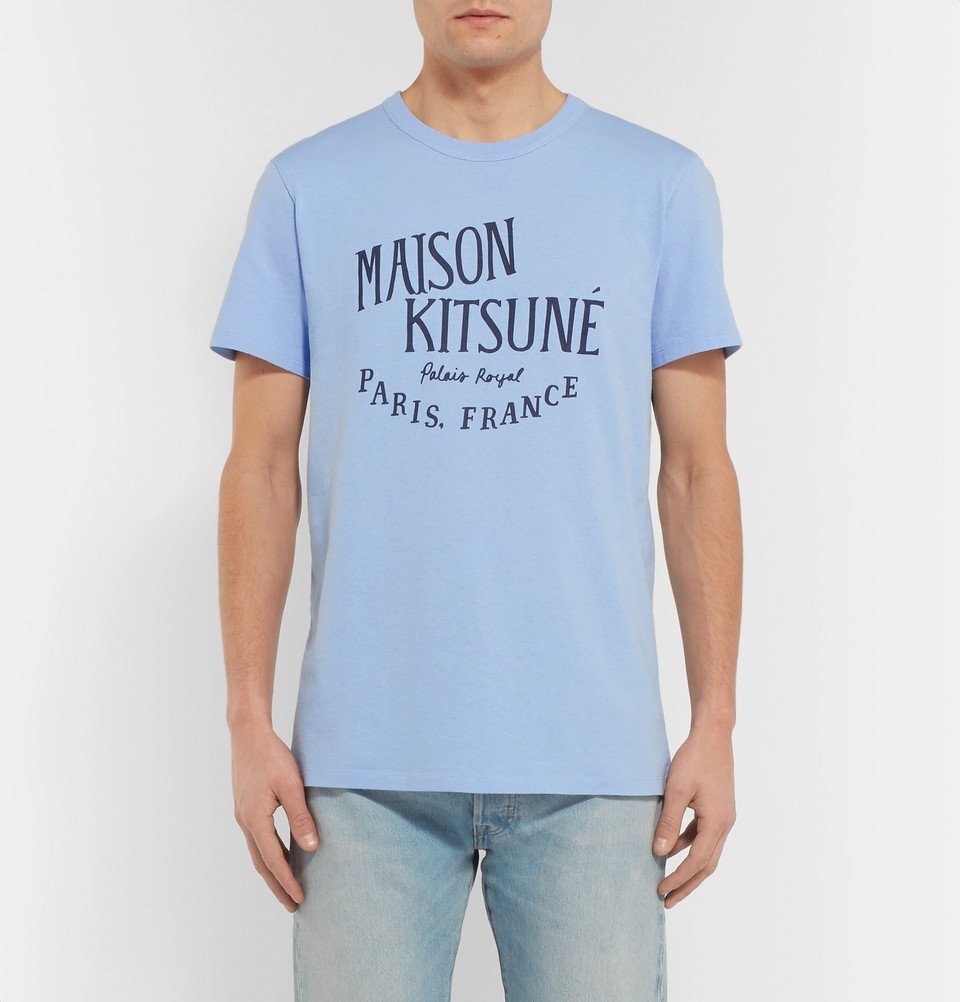 Maison Kitsuné - Logo-Print Cotton-Jersey T-Shirt - Blue Maison Kitsune