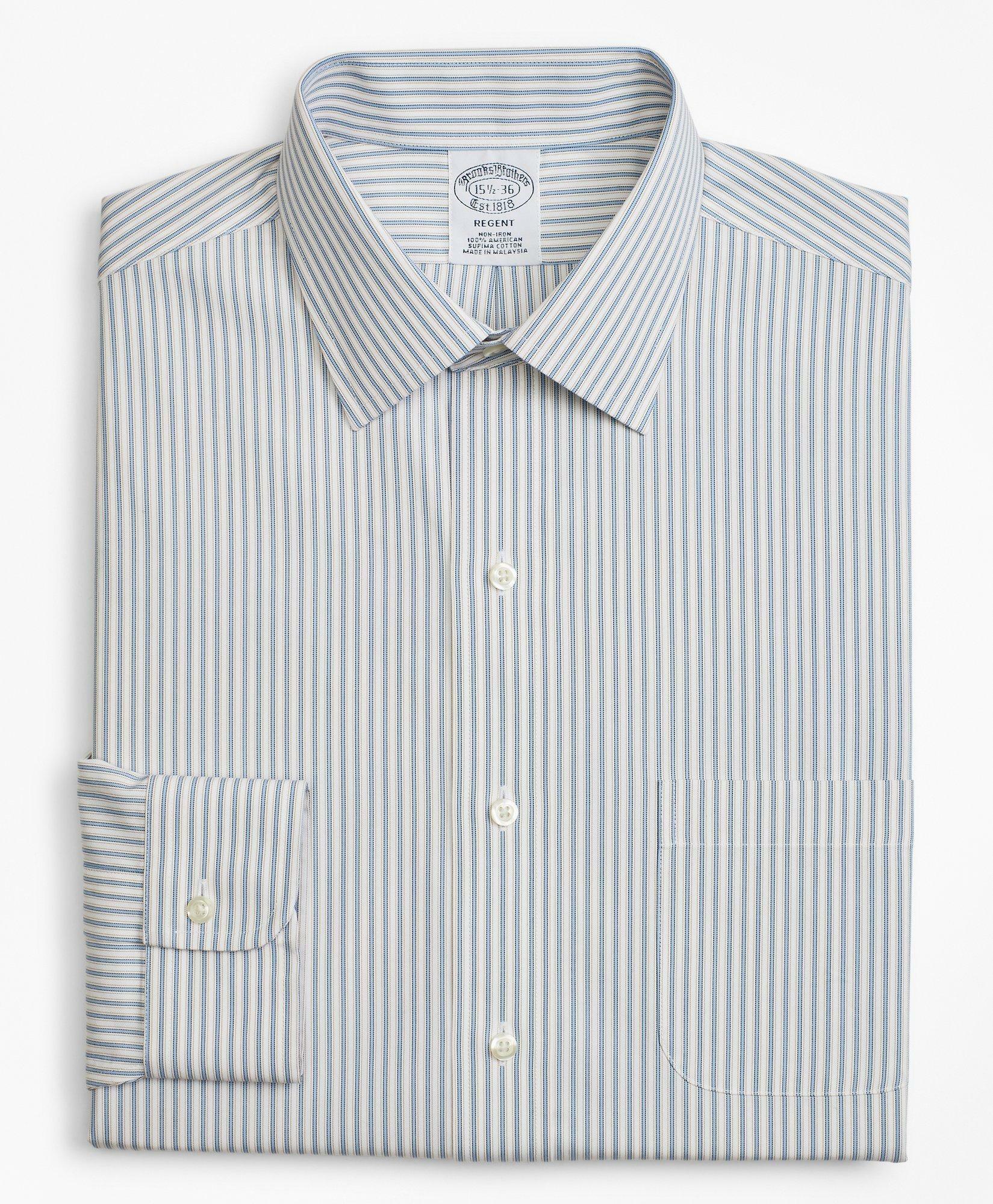 Brooks Brothers Men's Regent Regular-Fit Dress Shirt, Non-Iron Framed Stripe | Light Blue