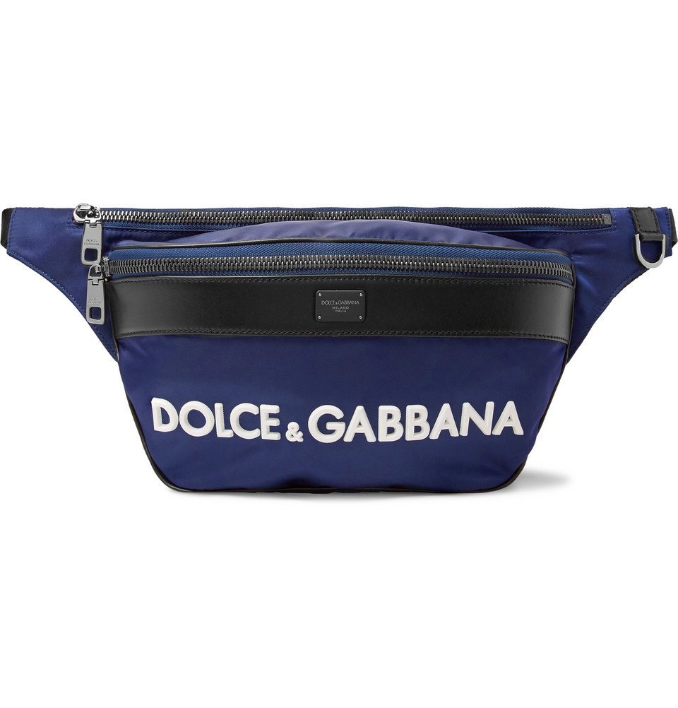 Dolce & Gabbana - Logo-Appliquéd Leather-Trimmed Shell Belt Bag - Navy ...