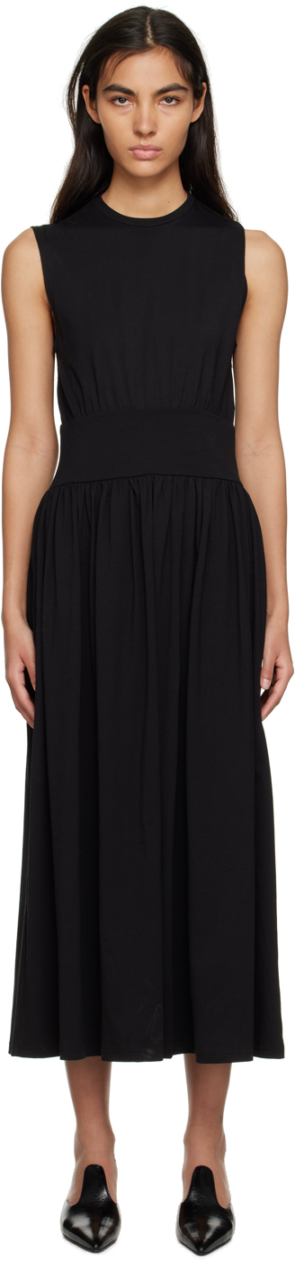 Totême Black Gathered Midi Dress Toteme