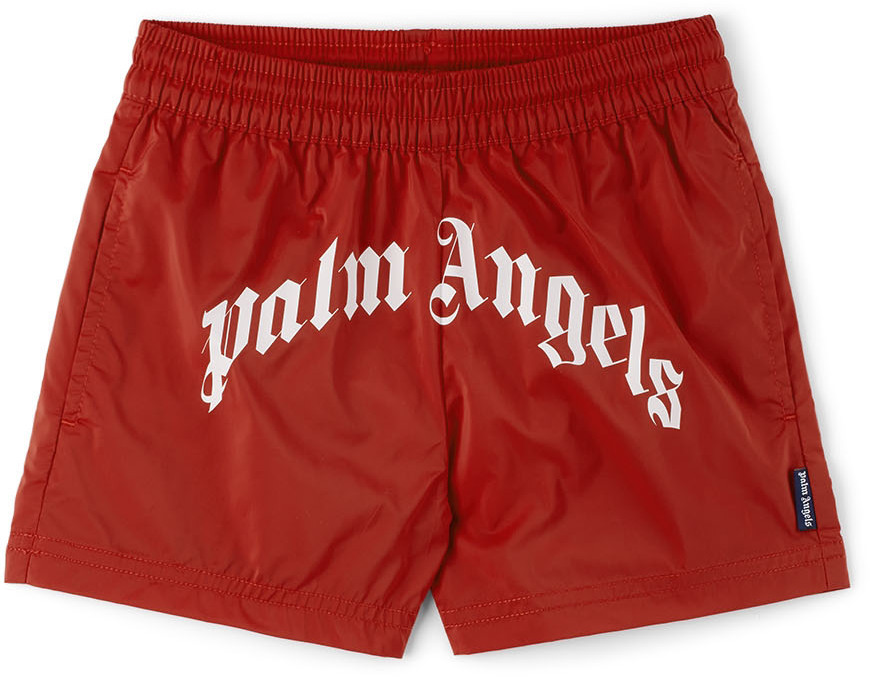 Palm Angels Kids Red Logo Swim Shorts Palm Angels