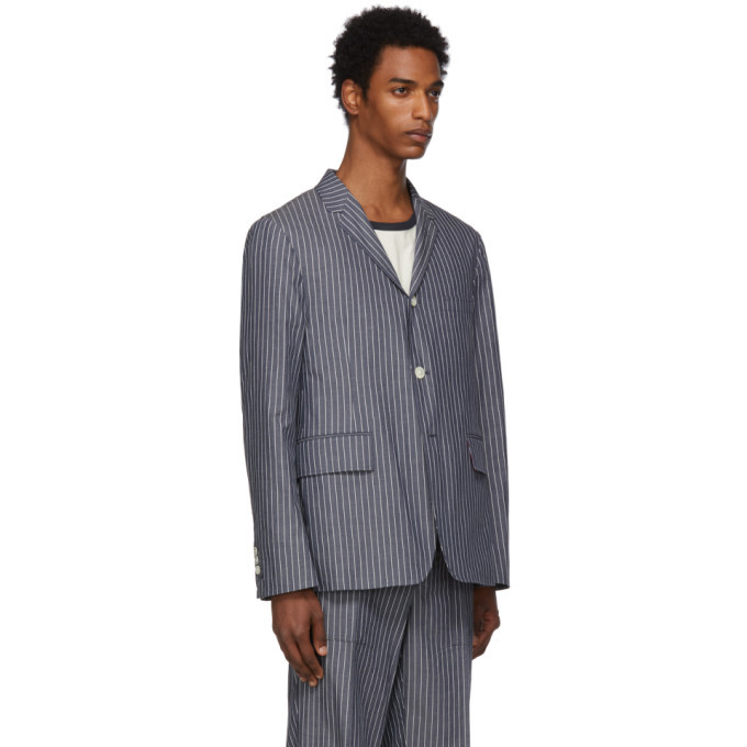 Thom Browne Navy and White Pinstriped Unconstructed Sport Blazer Thom ...