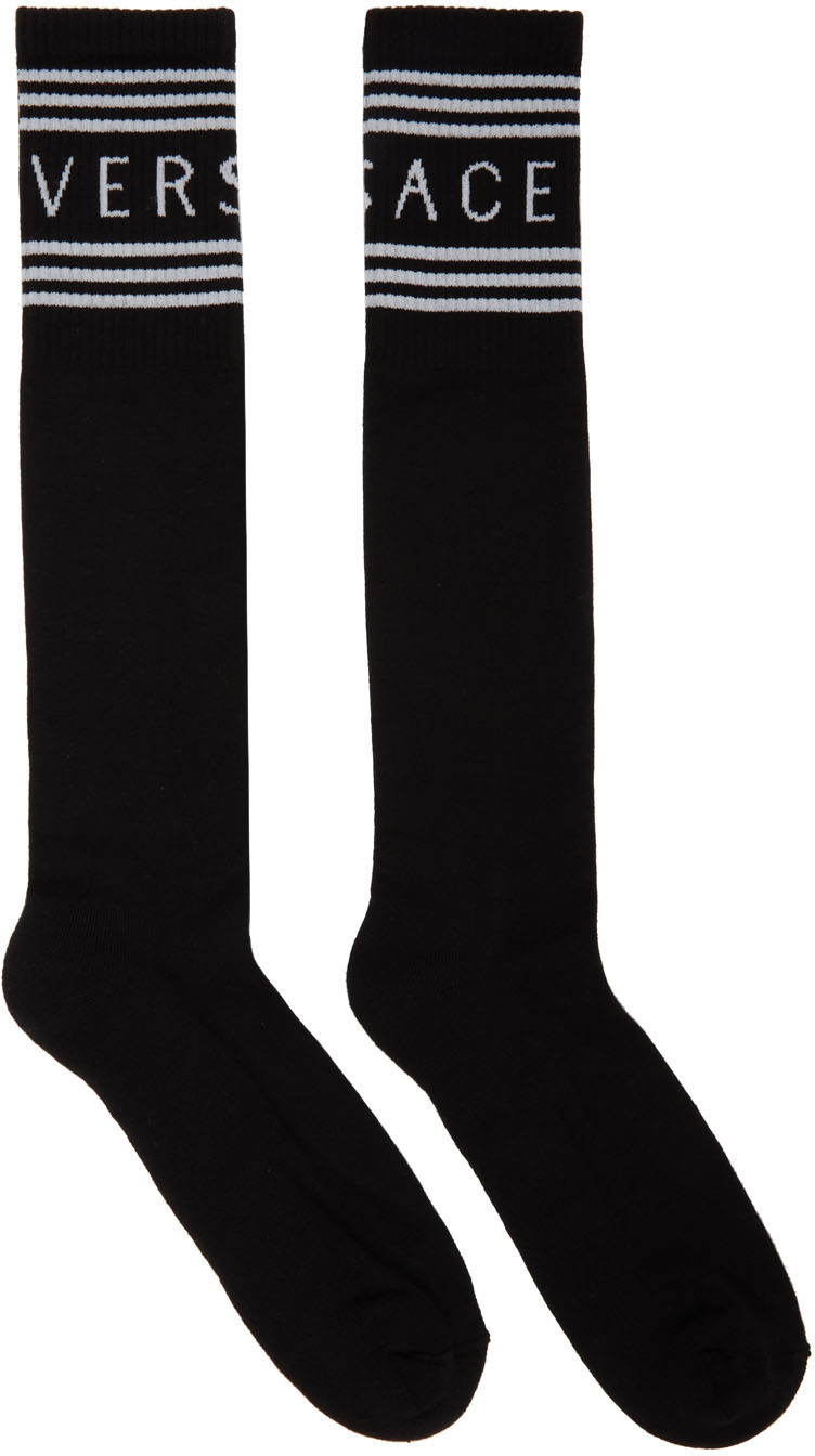 Versace Black & White Vintage Logo Socks Versace