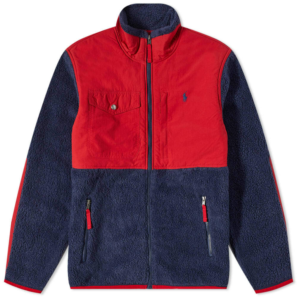 Polo Ralph Lauren Men's Panelled Zip Through Fleece in Newport Navy/Red