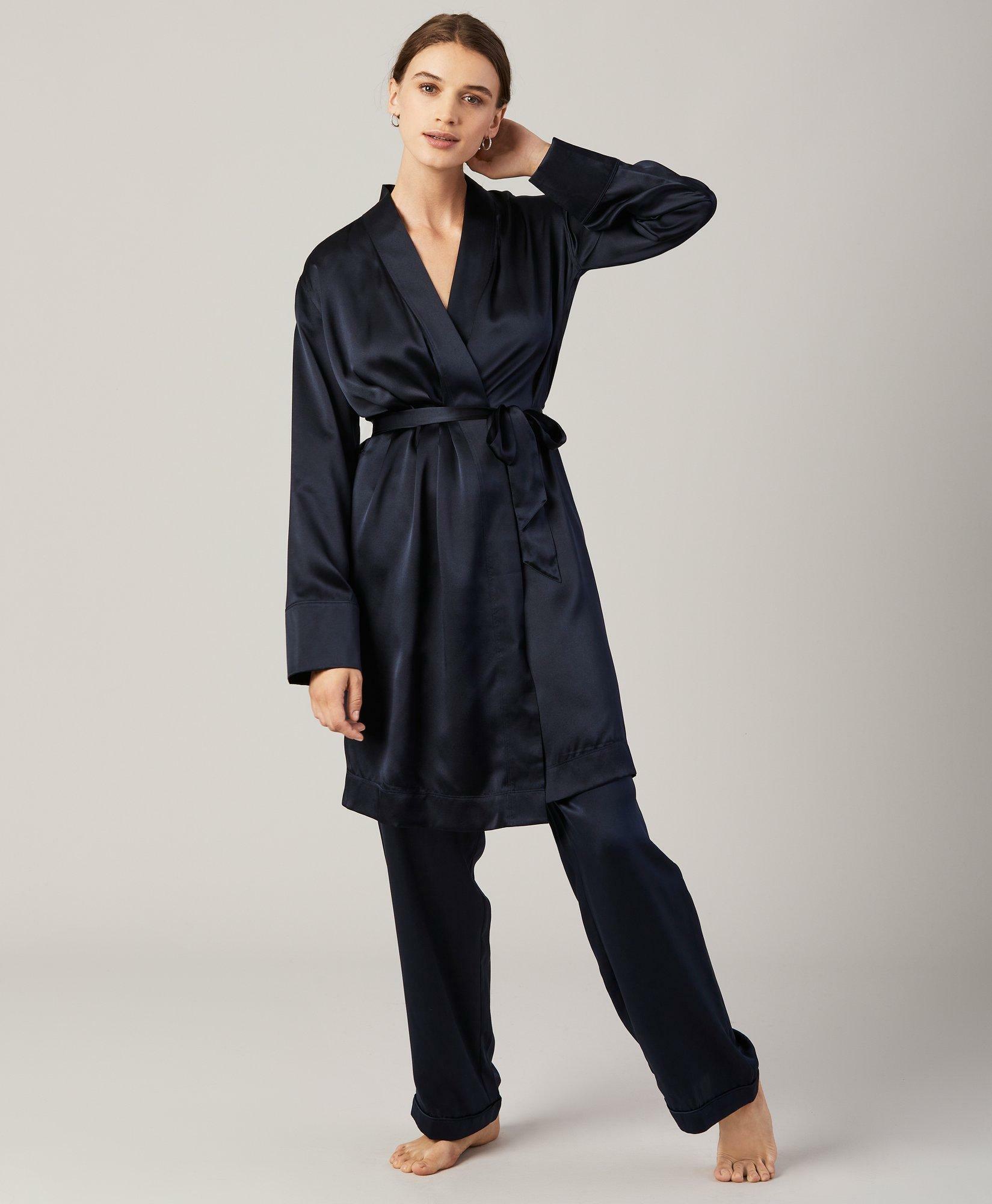 Brooks Brothers Women's Silk-Satin Robe | Navy