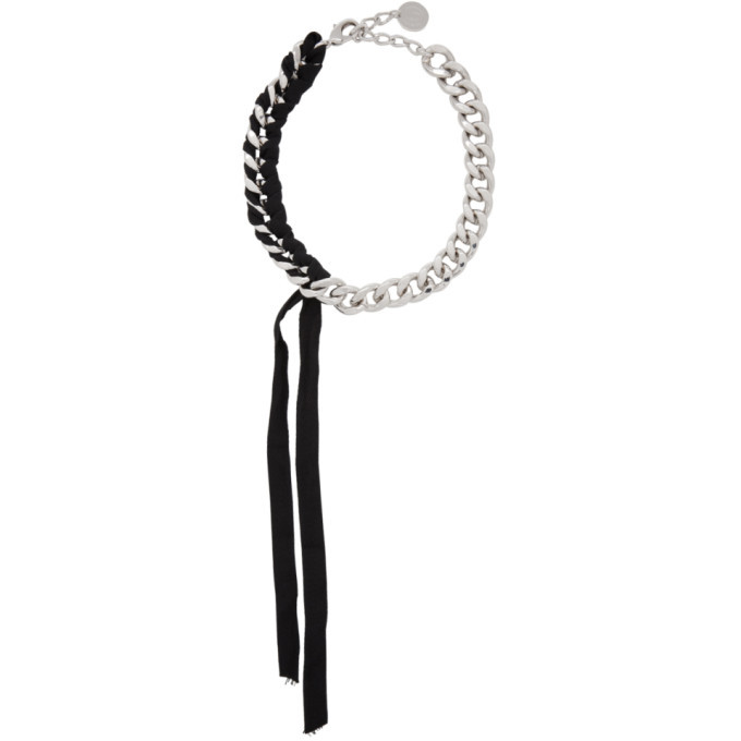 MM6 Maison Martin Margiela Silver and Black Chain Ribbon Necklace 