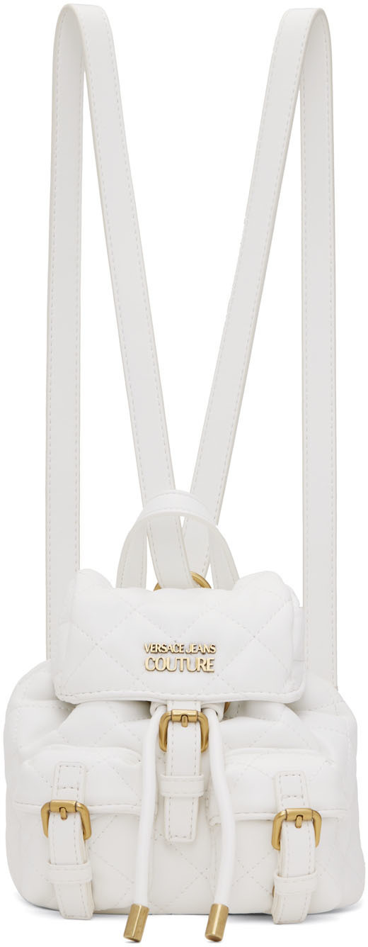 Versace Jeans Couture White Quilted FauxLeather Backpack Versace