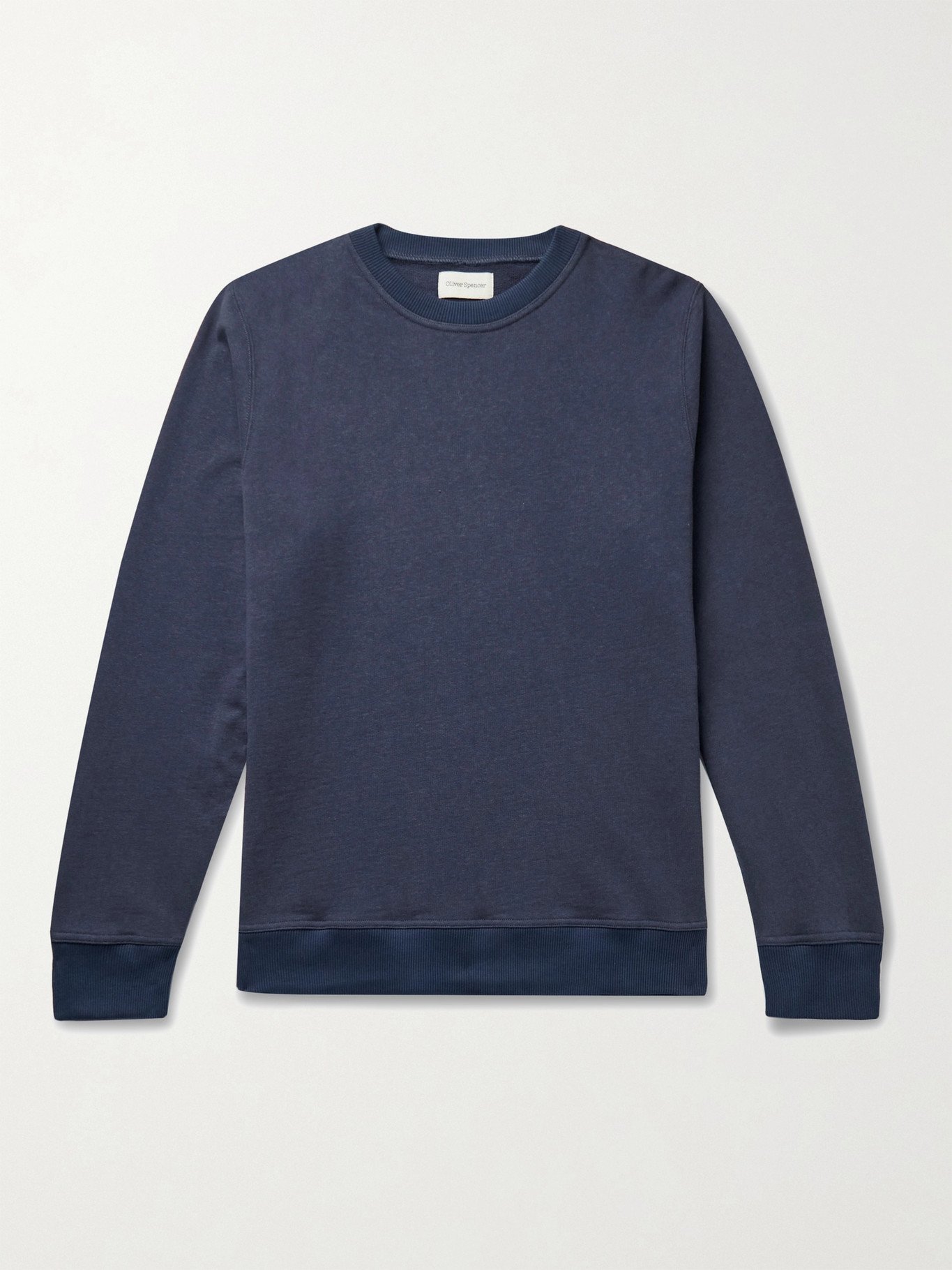 Photo: OLIVER SPENCER - Robin Mélange Loopback Cotton and Linen-Blend Jersey Sweatshirt - Blue