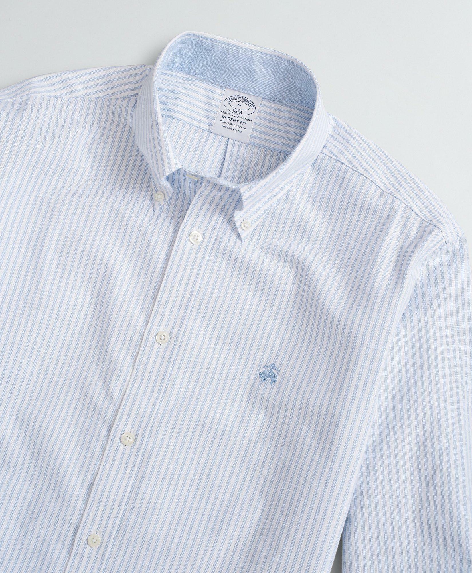 Brooks Brothers Men's Stretch Regent Regular-Fit Sport Shirt, Non-Iron Bengal Stripe Oxford | Vista Blue