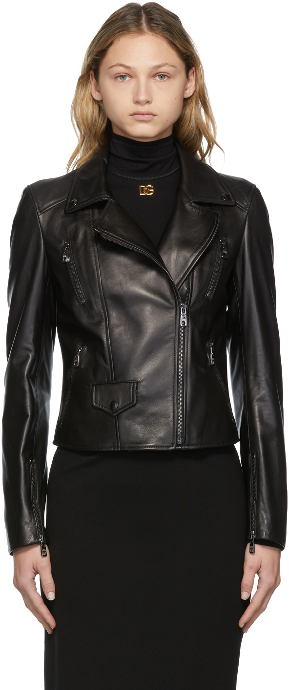 Dolce & Gabbana Black Leather Biker Jacket Dolce & Gabbana