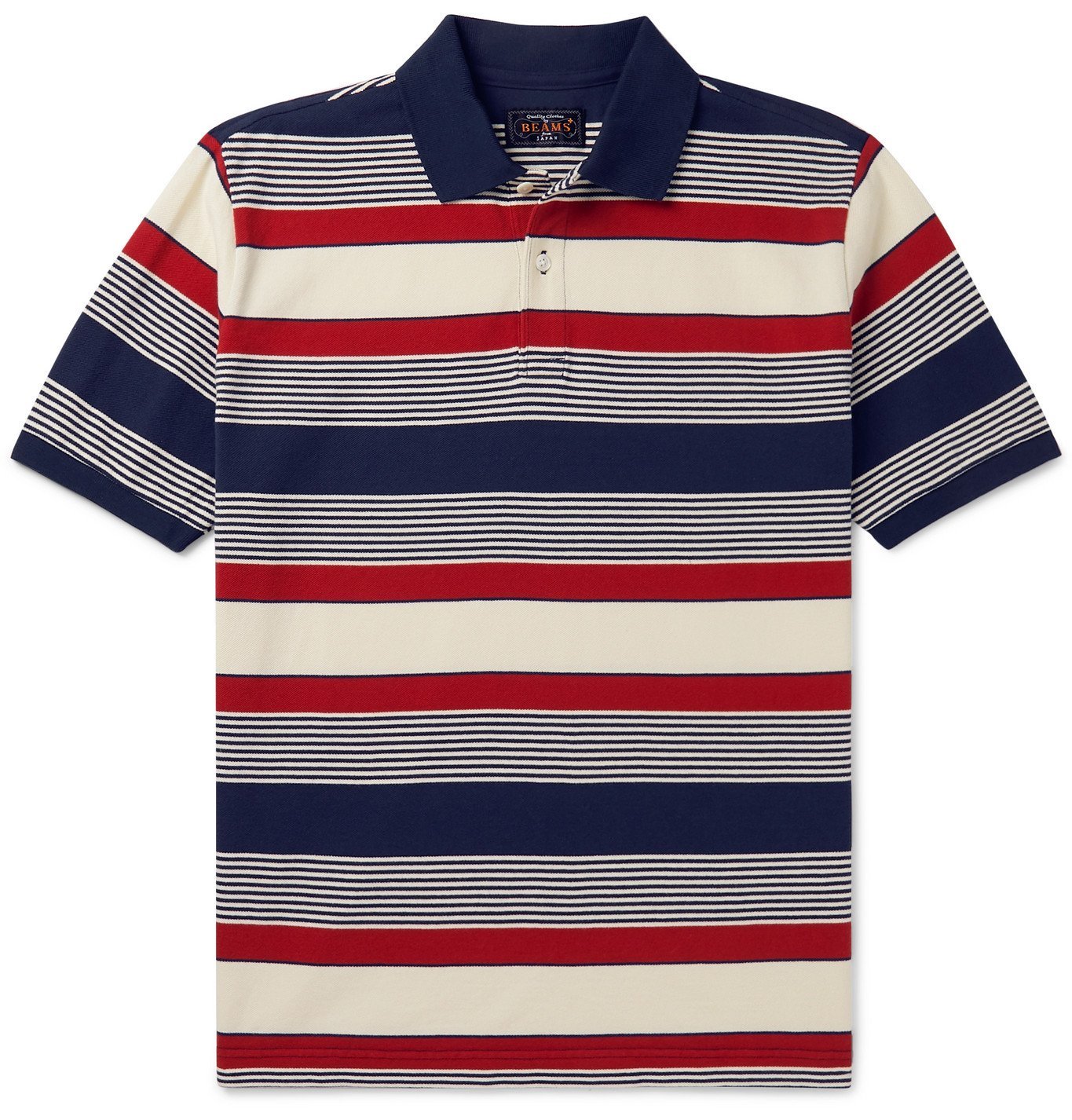 Beams Plus - Striped Cotton-Piqué Polo Shirt - Blue Beams Plus