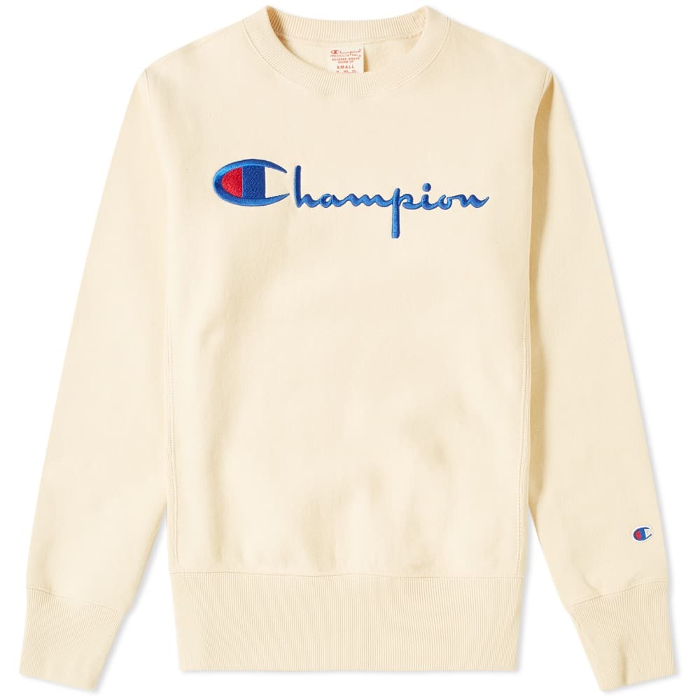 Champion Reverse Weave Script Logo Crew Sweat Oat Champion Reverse Weave