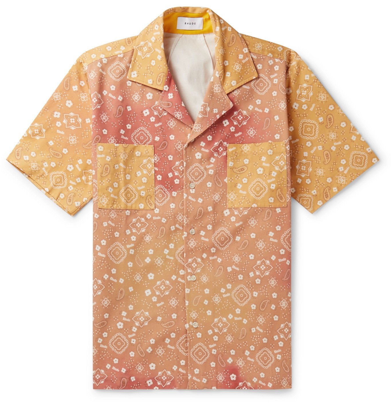 Rhude CampCollar BandanaPrint CottonTwill Shirt Orange Rhude