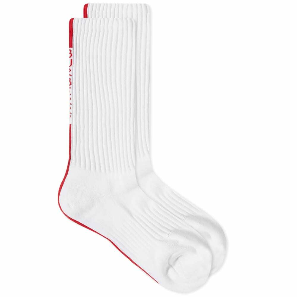 Burberry Men's Vertical Logo Sport Sock in White/Red Burberry