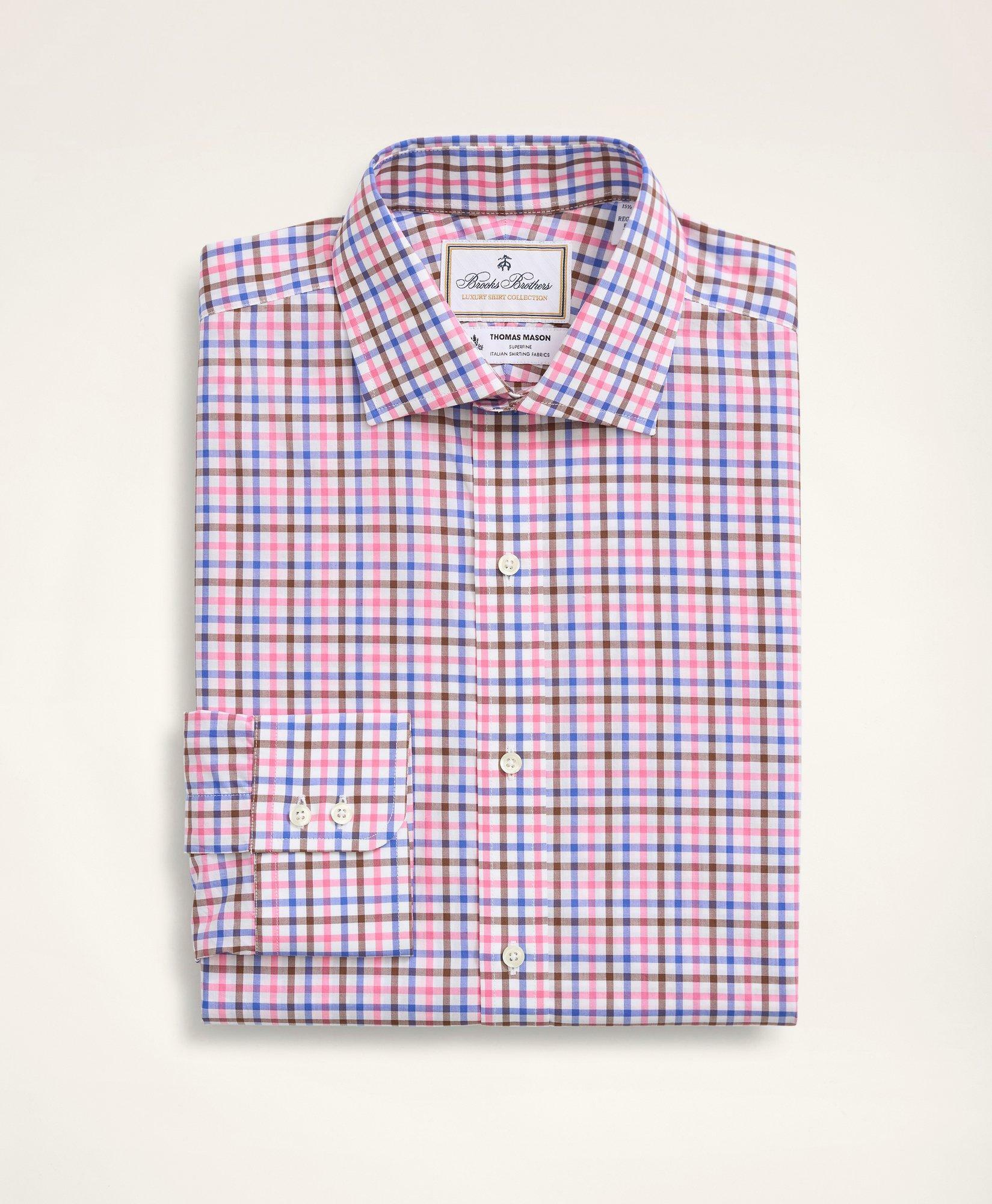Photo: Brooks Brothers Men's x Thomas Mason Regent Regular-Fit Dress Shirt, Poplin English Collar Multi-Windowpane