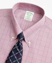 Brooks Brothers Men's Stretch Milano Slim-Fit Dress Shirt, Non-Iron Pinpoint Button-Down Collar Glen Plaid | Red
