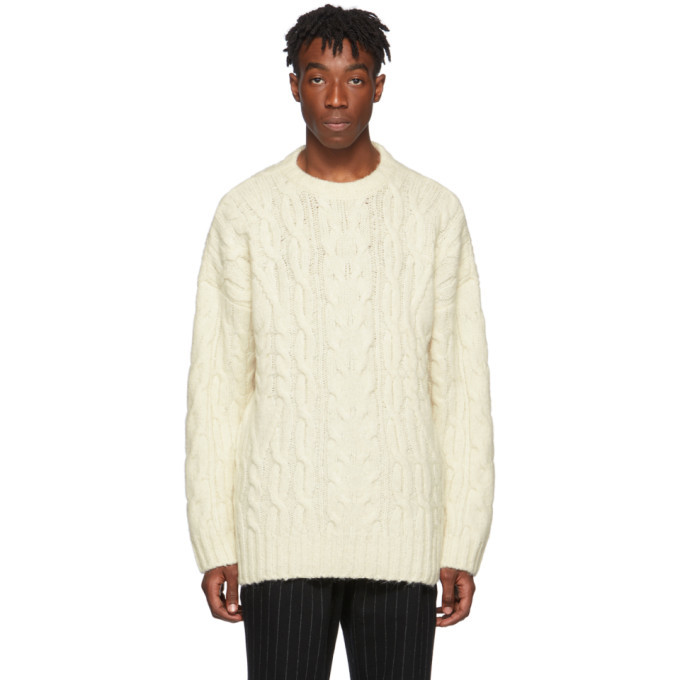 white cable sweater