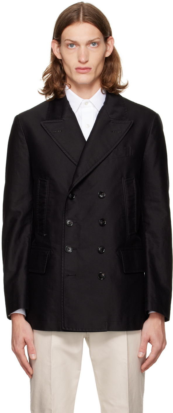 TOM FORD Black Double-Breasted Peacoat TOM FORD