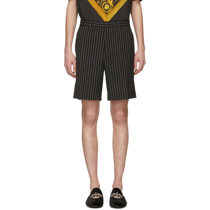 black and white pinstripe shorts