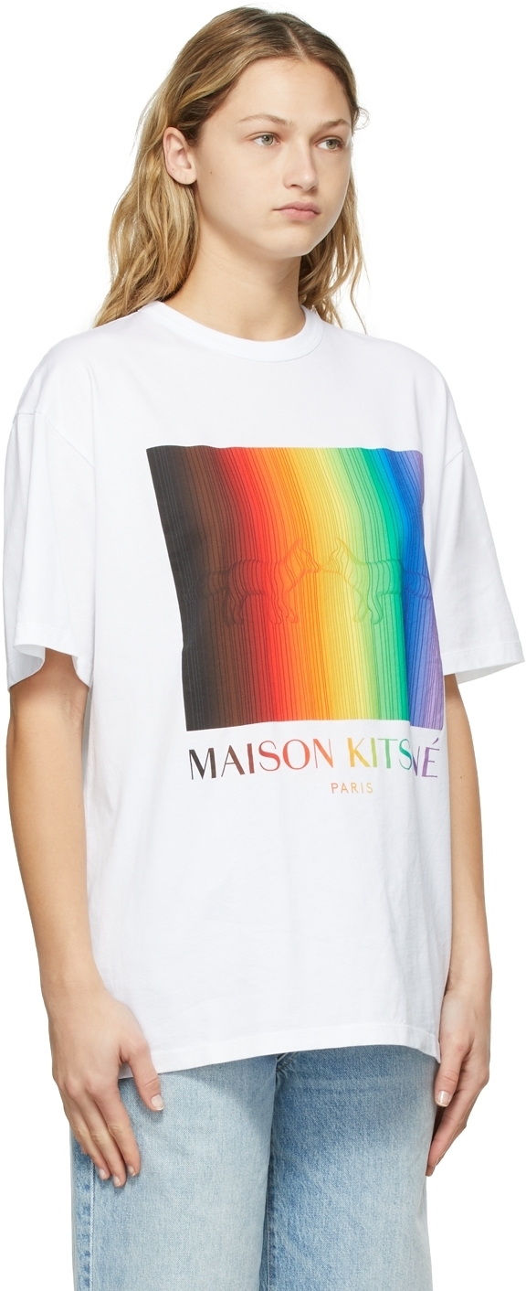 Maison Kitsuné White Gradient Rainbow Pride T-Shirt Maison Kitsune