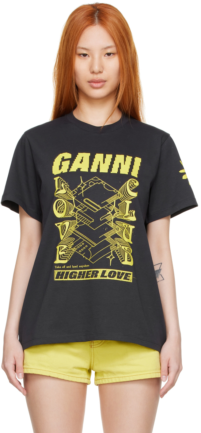GANNI Black Organic Cotton T-Shirt GANNI