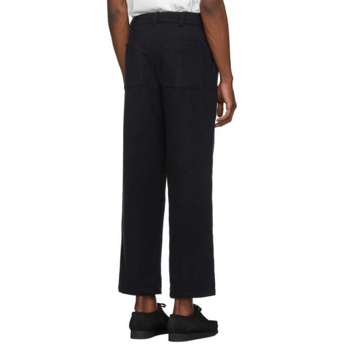 paa Navy Heavy Melton Wool Double Pleat Trousers paa