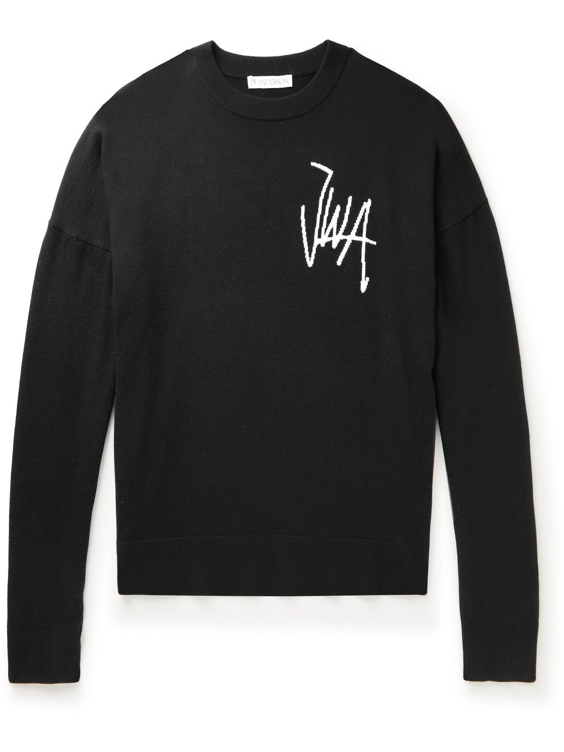 JW Anderson - Logo-Jacquard Merino Wool Sweater - Black JW Anderson