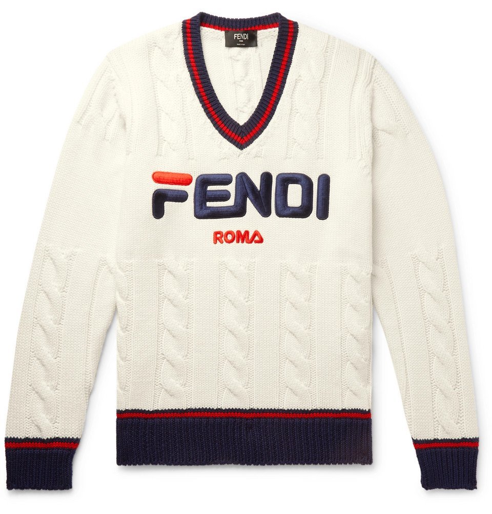 mikroskopisk bypass Frank Worthley Fendi - Slim-Fit Logo-Appliquéd Cable-Knit Sweater - Men - White Fendi