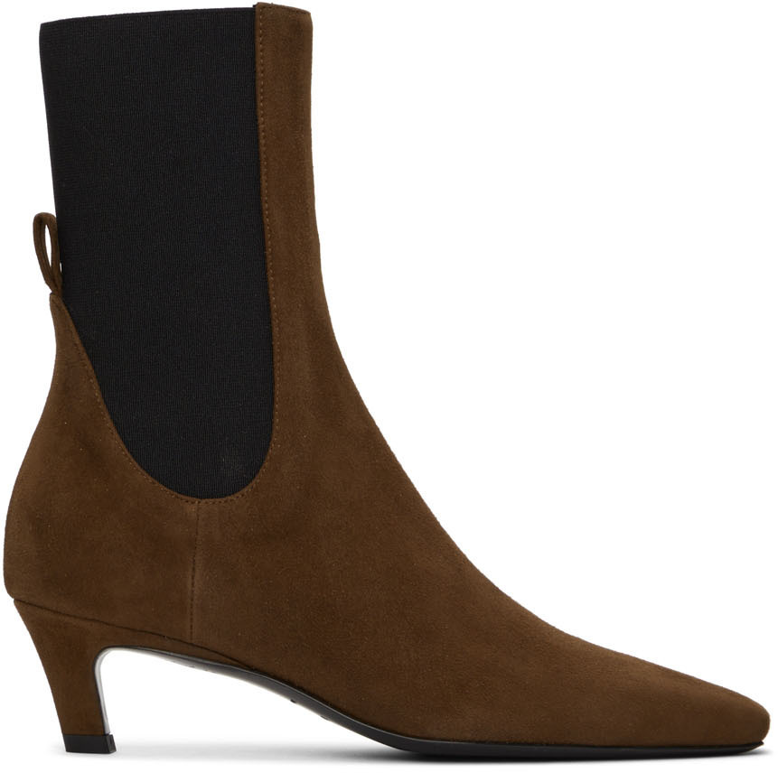 brown mid heel ankle boots