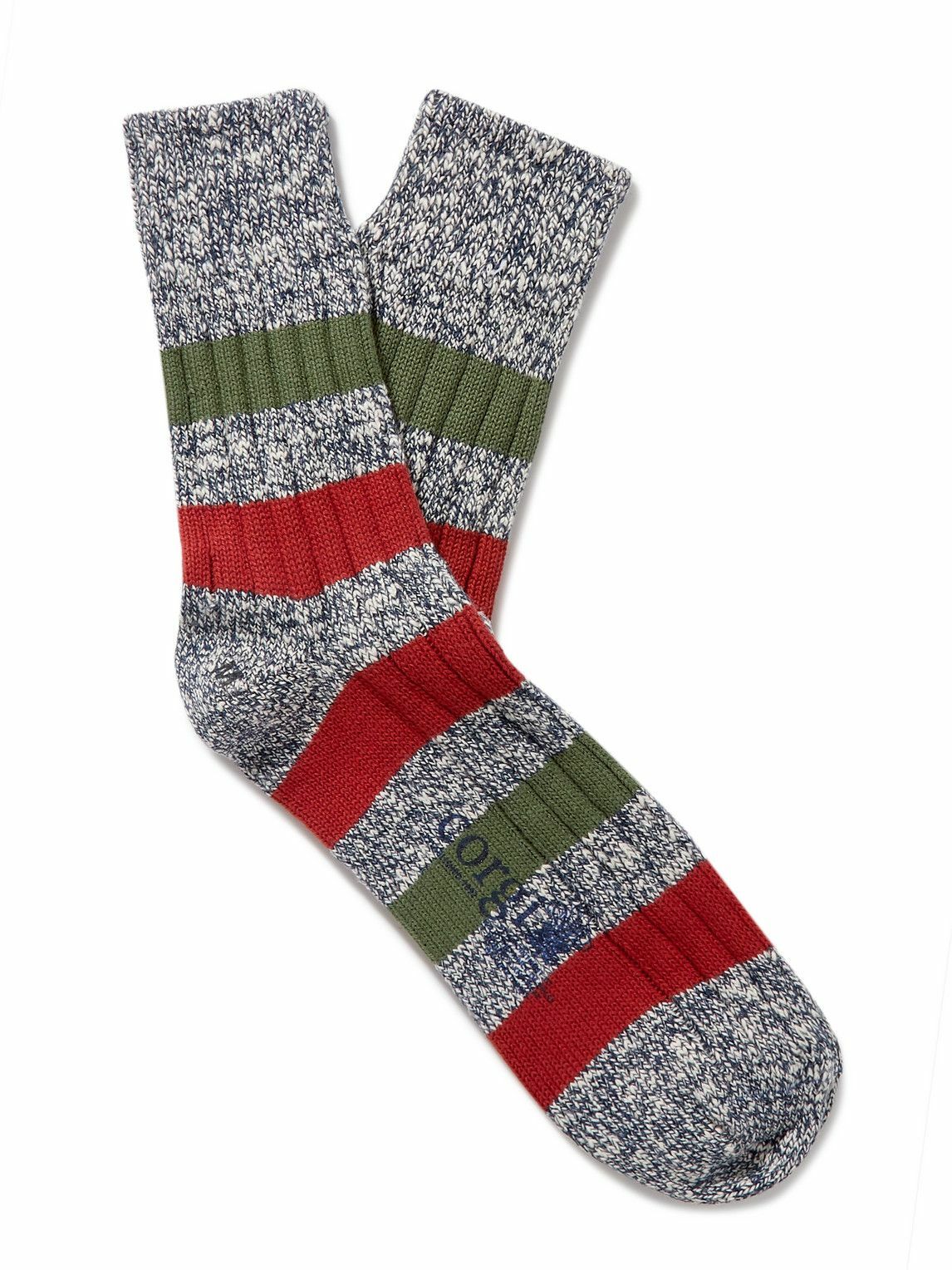 Striped Ribbed Cotton Socks Blue
